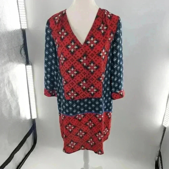 Collective Concepts Women Blue/ Red  3/4 Sleeves V Neck Casual Dress Size Small - Picture 1 of 11